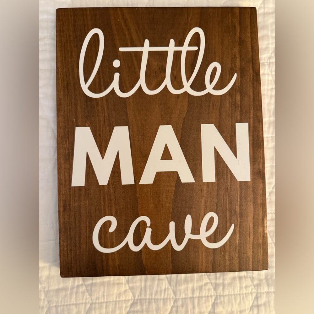 Little Man Cave Baby, Toddler, Boy, Youth:
Brown and White Wall Decor Sign